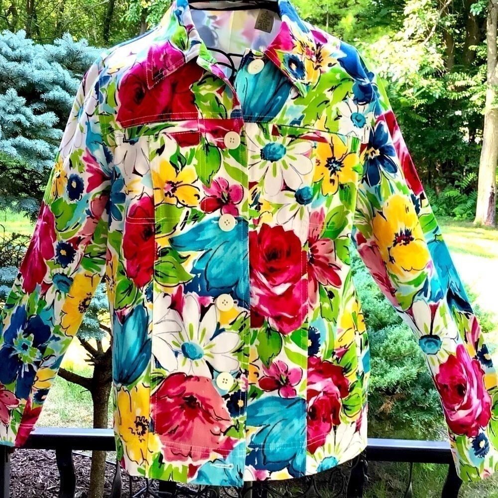 LAURA ASHLEY ABSTRACT ART BRIGHT FLORAL JACKET S NWT - Picture 6 of 11
